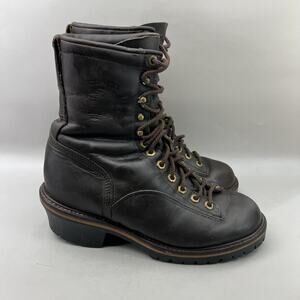 Chippewa Logger Boots Men Size 9 E Wide Brown Leather 12 Eyelet Vibram High Shoe